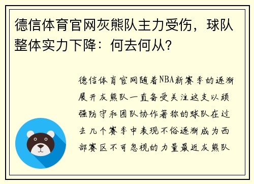 德信体育官网灰熊队主力受伤，球队整体实力下降：何去何从？